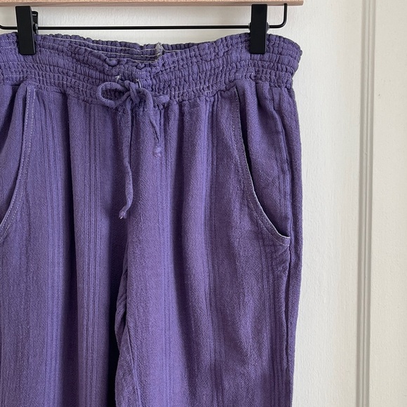 Vintage Y2K Low Rise Linen Blend Purple Beach Easy Pants Summer Elastic Waist - Picture 2 of 13